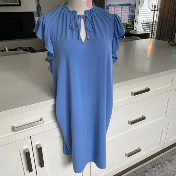 Michael Kors Sweet Flounce Sleeve w Gathered Neckline Dress Blue Sz M NWOT - Picture 12 of 12